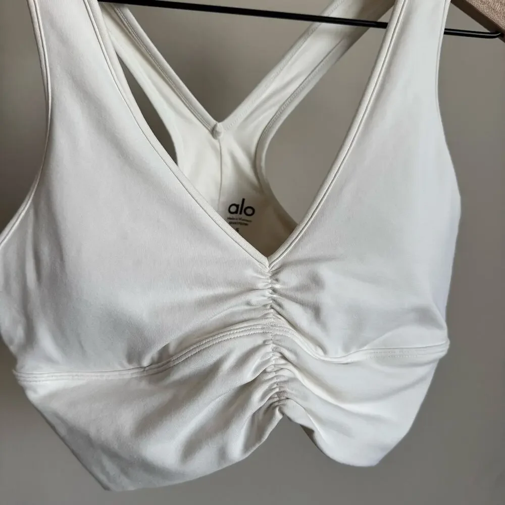 ALO Women Wild Thing Sport Bra Size Small Cream White Workout Yoga Light Support